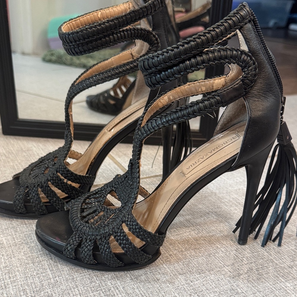 BCBGMaxAzria Black Woven Heels with Tassel